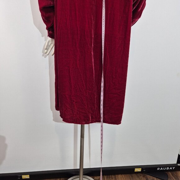 Eileen Fisher Womens Size XS Ruby Red Silk Velvet Crew Neck Knee Length Dress (3 - Picture 4 of 11